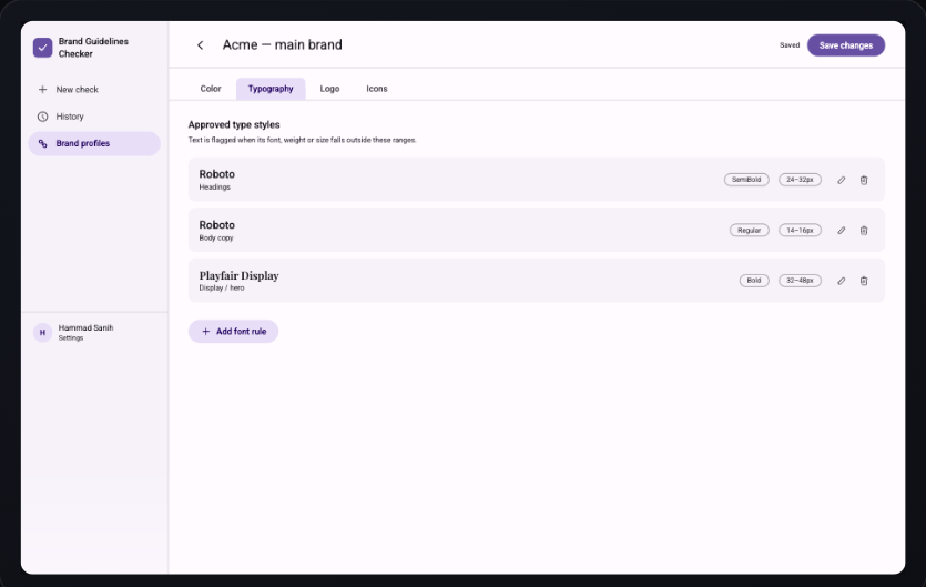 Typography tab