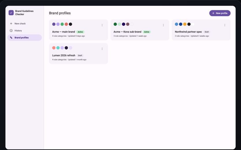 Brand profiles screen