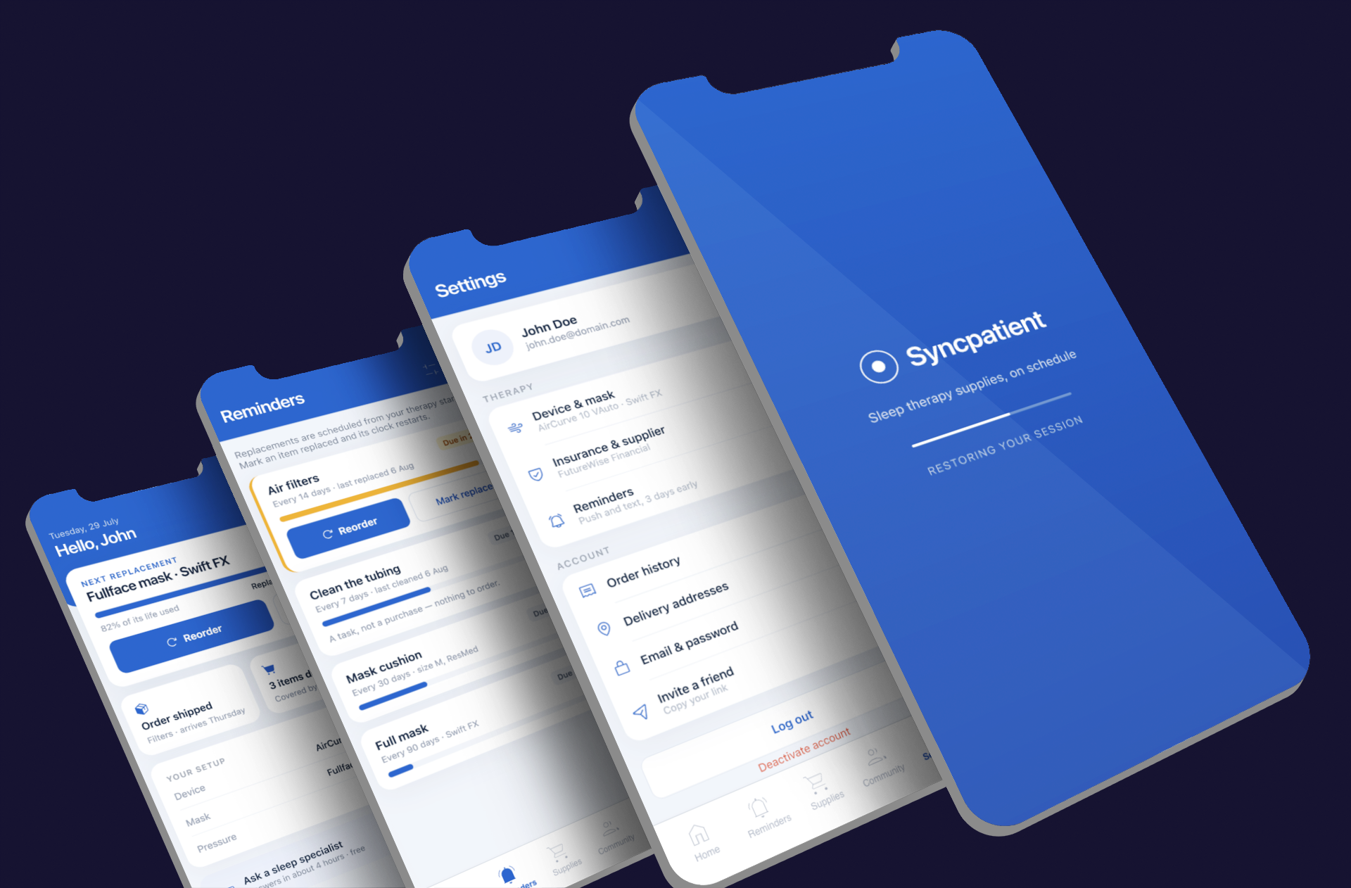 Syncpatient app screens
